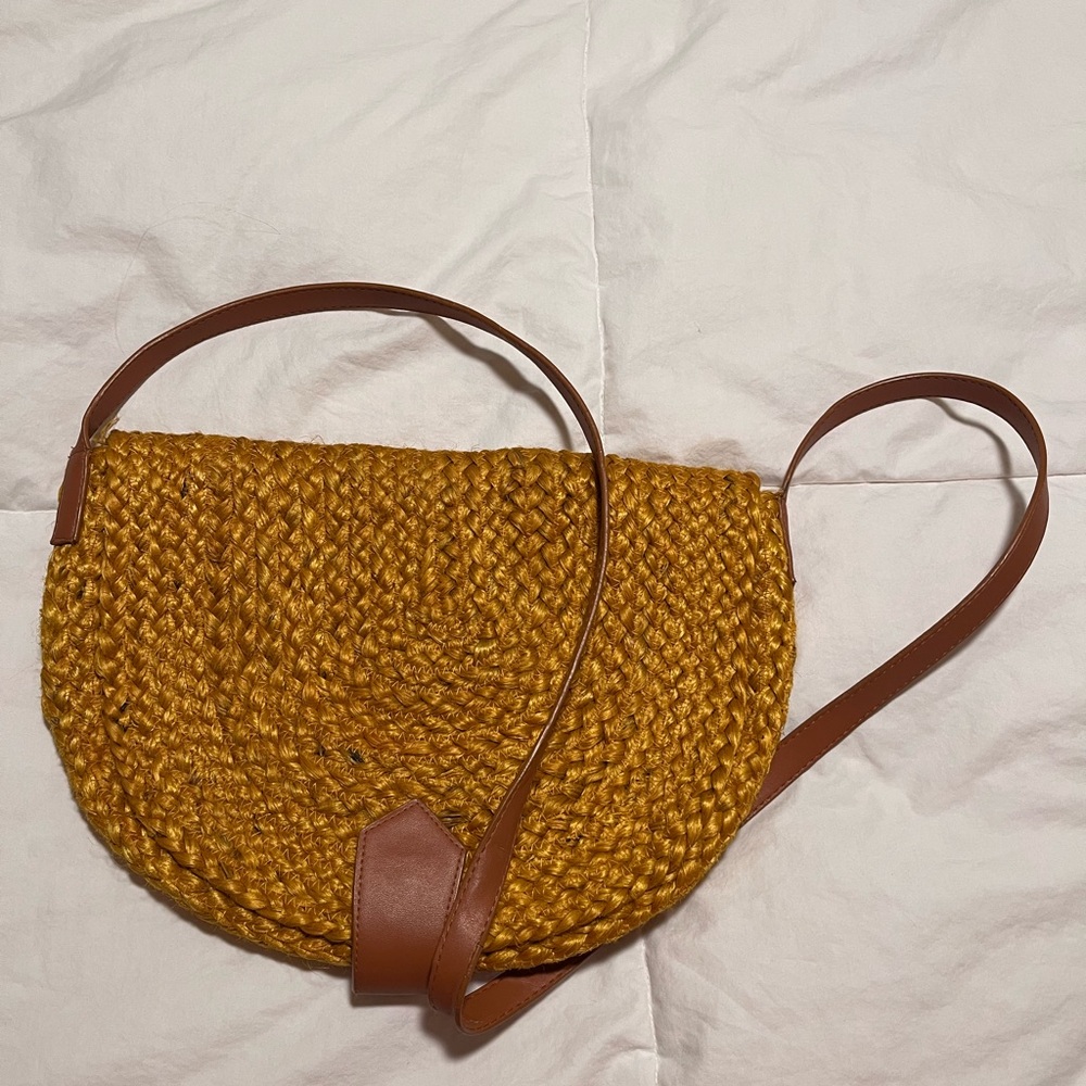 Elegant Mustard Woven Crossbody Bag